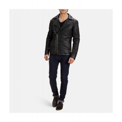 Black Studded Leather Biker Jacket
