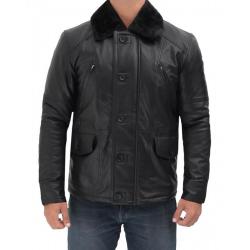 Boehmer Mens Black Shearling Leather Jacket