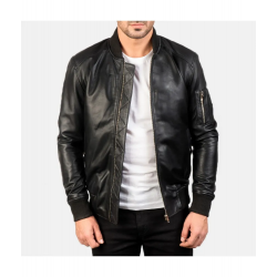 Bomia Black Leather Bomber Jacket
