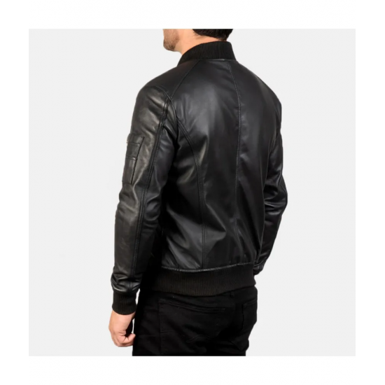 Bomia Black Leather Bomber Jacket
