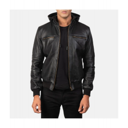 Bouncer Biz Black Leather Bomber Jacket