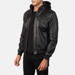Bouncer Biz Black Leather Bomber Jacket Bouncer Biz Black Leather Bomber Jacket