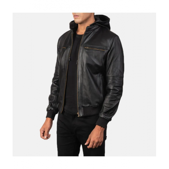 Bouncer Biz Black Leather Bomber Jacket