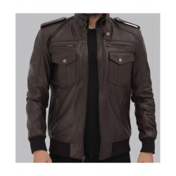 Brian Mens Bomber Dark Brown Leather Jacket