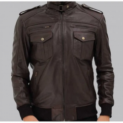 Brian Mens Bomber Dark Brown Leather Jacket Brian Mens Bomber Dark Brown Leather Jacket