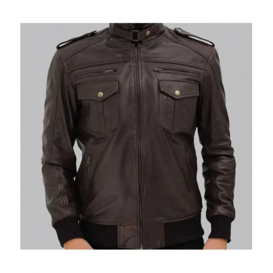 Brian Mens Bomber Dark Brown Leather Jacket