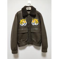 Brown Tiger Patch Leather Bomber Jacket Vintage Inspired Statement Piece