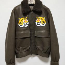 Brown Tiger Patch Leather Bomber Jacket Vintage Inspired Statement Piece Brown Tiger Patch Leather Bomber Jacket Vintage Inspired Statement Piece