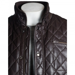Mens Brown Quilted Leather Coat with Diamond Stitch Mens Brown Quilted Leather Coat with Diamond Stitch