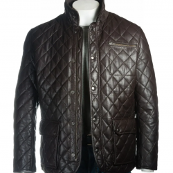 Mens Brown Quilted Leather Coat with Diamond Stitch Mens Brown Quilted Leather Coat with Diamond Stitch