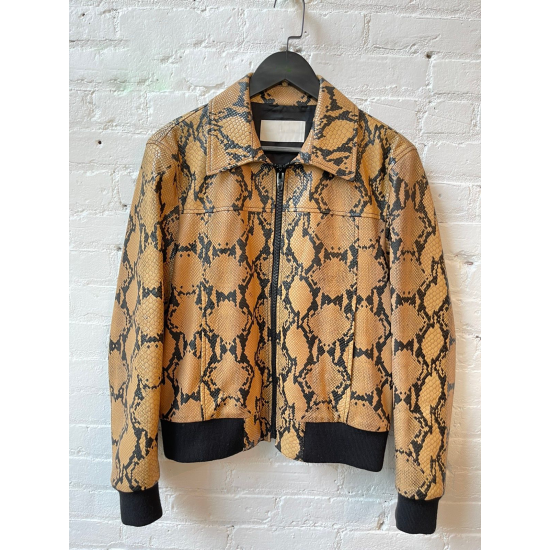 Celine × Hedi Slimane Python Embossed Brown Bomber Leather Jacket