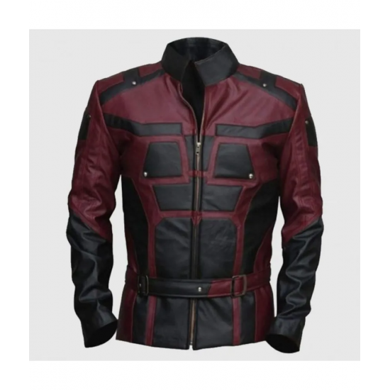 Charlie Cox Daredevil Costume Leather Jacket Maroon Black Contrast
