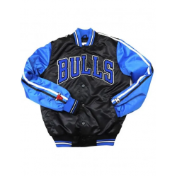 Chicago Bulls Black and Blue Varsity Satin Jacket