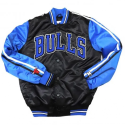 Chicago Bulls Black and Blue Varsity Satin Jacket Chicago Bulls Black and Blue Varsity Satin Jacket