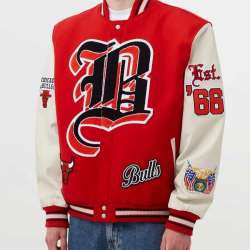 Chicago Bulls Red Wool and White Leather Varsity Letterman Jacket Chicago Bulls Red Wool and White Leather Varsity Letterman Jacket