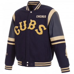 Chicago Cubs Embroidered Logo Varsity Navy Wool & Leather Jacket Chicago Cubs Embroidered Logo Varsity Navy Wool & Leather Jacket