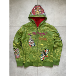 Christian Audigier × Ed Hardy Y2K Green Leather Jacket