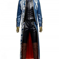 Clark Blue Trench Leather Coat Halloween Cosplay Costume Clark Blue Trench Leather Coat Halloween Cosplay Costume