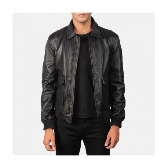 Coffman Black Leather Bomber Jacket
