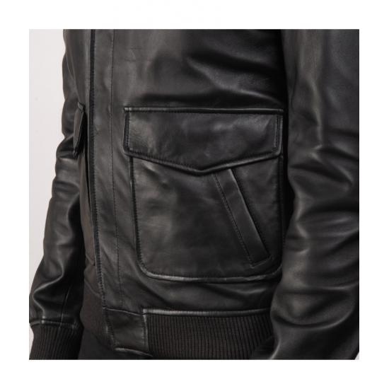 Coffman Black Leather Bomber Jacket