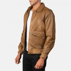 Coffmen Olive Brown Leather Bomber Jacket Coffmen Olive Brown Leather Bomber Jacket