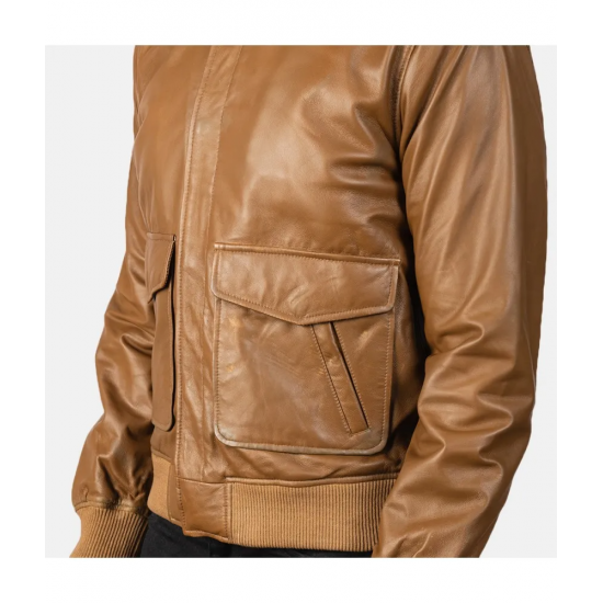 Coffmen Olive Brown Leather Bomber Jacket