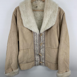 Coldwater Creek 1990s Fur Lined Beige Suede Leather Jacket 