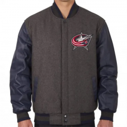 Columbus Blue Jackets Letterman Grey and Blue Jacket Columbus Blue Jackets Letterman Grey and Blue Jacket