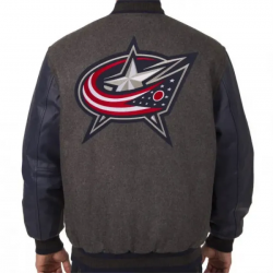 Columbus Blue Jackets Letterman Grey and Blue Jacket Columbus Blue Jackets Letterman Grey and Blue Jacket