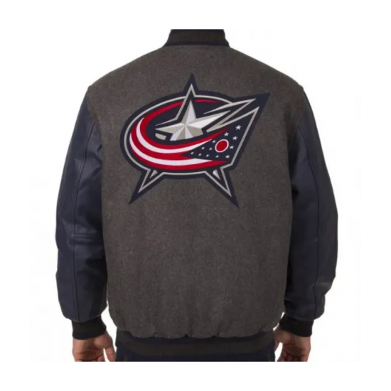 Columbus Blue Jackets Letterman Grey and Blue Jacket