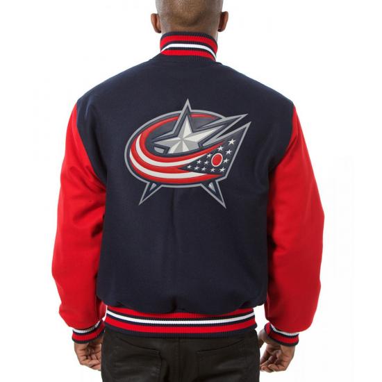 Columbus Blue Jackets Red and Blue Wool Hooded Jacket