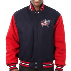 Columbus Blue Jackets Red and Blue Wool Hooded Jacket