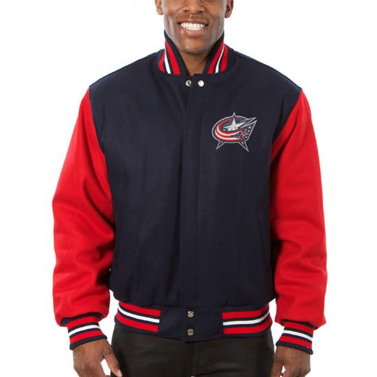 Columbus Blue Jackets Red and Blue Wool Hooded Jacket