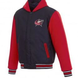 Columbus Blue Jackets Red and Blue Wool Hooded Jacket
