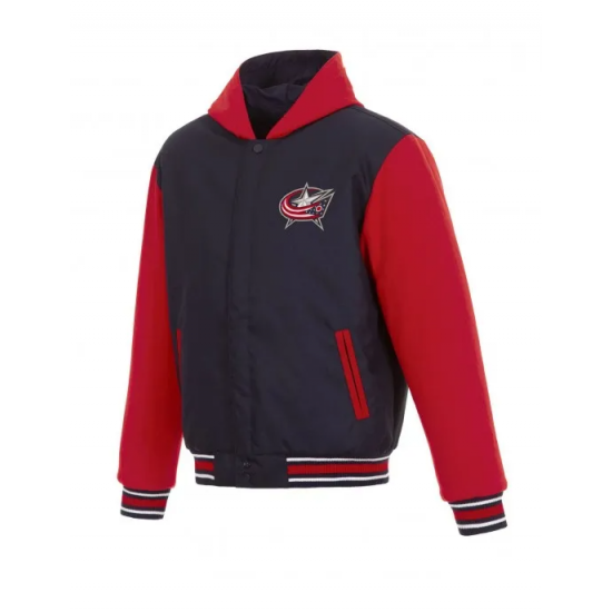 Columbus Blue Jackets Red and Blue Wool Hooded Jacket