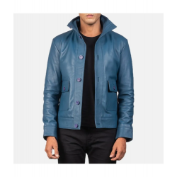 Columbus Blue Leather Bomber Jacket