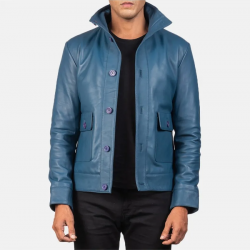 Columbus Blue Leather Bomber Jacket Columbus Blue Leather Bomber Jacket