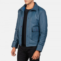 Columbus Blue Leather Bomber Jacket Columbus Blue Leather Bomber Jacket