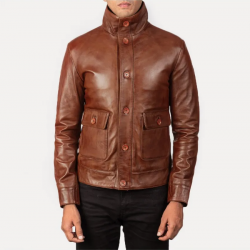 Columbus Brown Leather Bomber Jacket Columbus Brown Leather Bomber Jacket