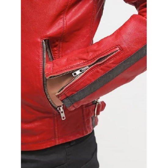 Columbus Red Leather Motorcycle Jacket