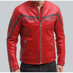 Columbus Red Leather Motorcycle Jacket Columbus Red Leather Motorcycle Jacket