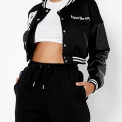 Cropped Beyond The Range Black Varsity Jacket Cropped Beyond The Range Black Varsity Jacket