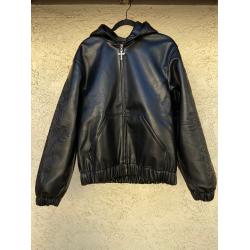 Curse Black Leather Hooded Bomber Jacket