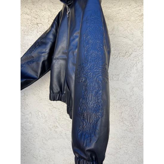 Curse Black Leather Hooded Bomber Jacket