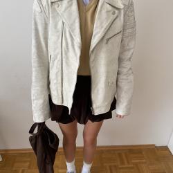 DONDUP First Line Destroyed White Leather Biker Jacket DONDUP First Line Destroyed White Leather Biker Jacket