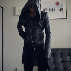 Ekam Lambskin Black Leather Asymmetrical Hooded Jacket  Ekam Lambskin Black Leather Asymmetrical Hooded Jacket