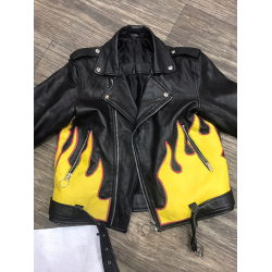 Ev Bravado × Lease on Life Society Flame Leather Biker Perfect Jacket