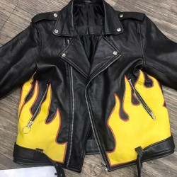 Ev Bravado × Lease on Life Society Flame Leather Biker Perfect Jacket