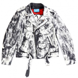 Ghostly Elegance Hand Painted Leather Jacket in White Black Ghostly Elegance Hand Painted Leather Jacket in White Black