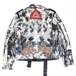 Ghostly Elegance Hand Painted Leather Jacket in White Black Ghostly Elegance Hand Painted Leather Jacket in White Black